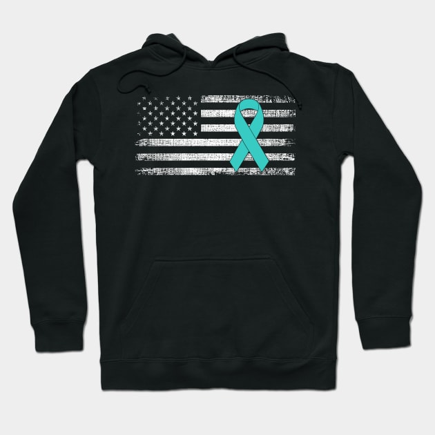 Ovarian Cancer Awareness Ribbon Classic American Flag Hoodie by Gendon Design